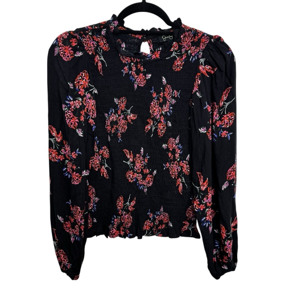 Jessica Simpson Women’s  Black Blouse with Red Floral Design Size XS *2239